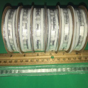 6 rolls sheer, white & silver ribbon New